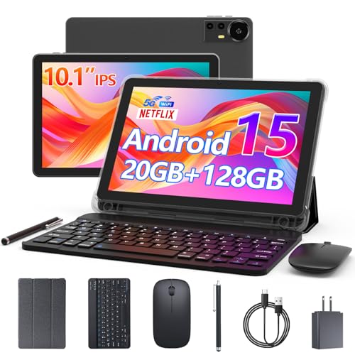 CUPEISI Android 15 Tablet 10 Inch, 20GB RAM+128GB ROM/2TB Expandable, 2.0GHz Quad-core Processor, 1280*800 HD Screen, 5G WiFi6 BT 5.0, 2 in 1 Tablets with...
