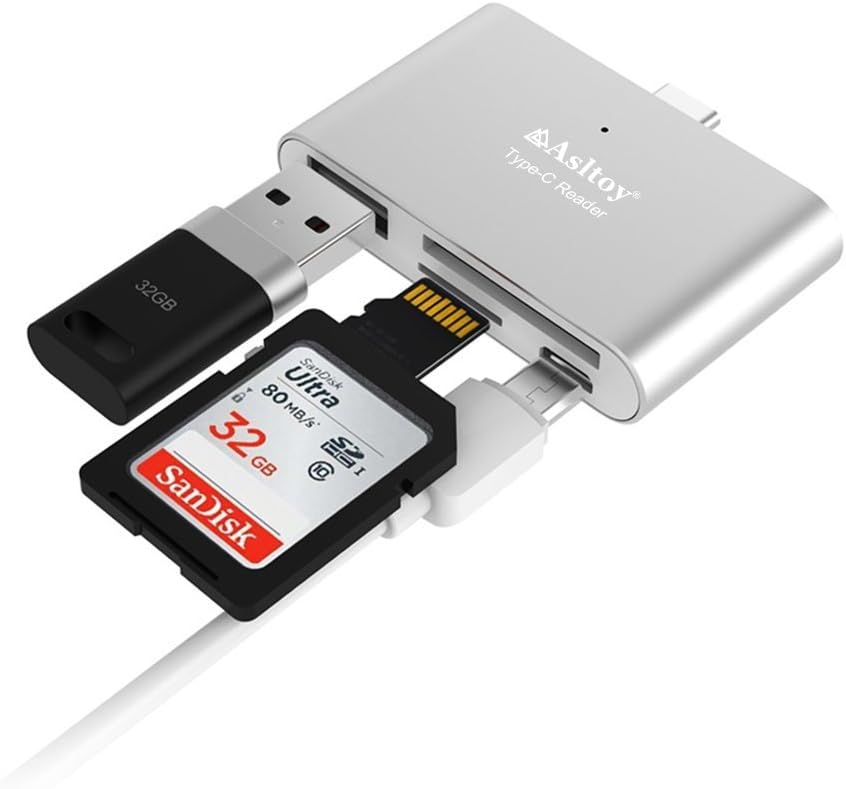 SD Card Reader,Asltoy USB 3.0 TF Card Reader,Micro SD/TF Card Adapter,Simultaneous Read and Write,Flash Memory Card Reader with OTG Function for MacBook,Chromebook,Windows (Silver C1)