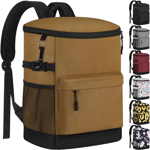 Tenot Cooler Backpack Insulated Waterproof 30 Cans, Ice Chest Backpack Cooler for Men Women Leak Proof Soft Side Camping Beach Hiking Fishing Lunch Picnic Kayaking Cooler Bag Brown