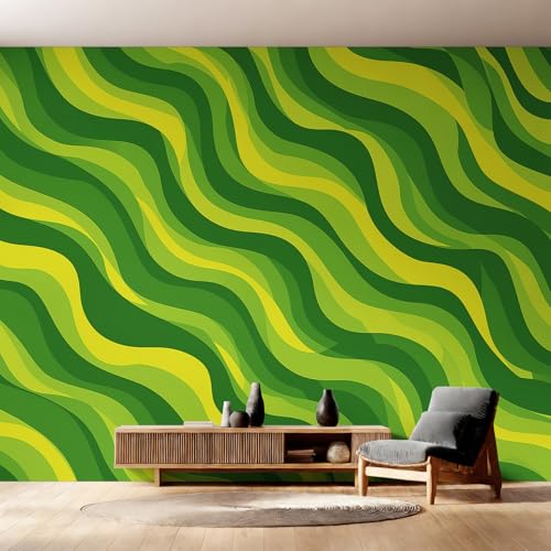 Fresque murale intissé de haute qualité au design ondulé vert