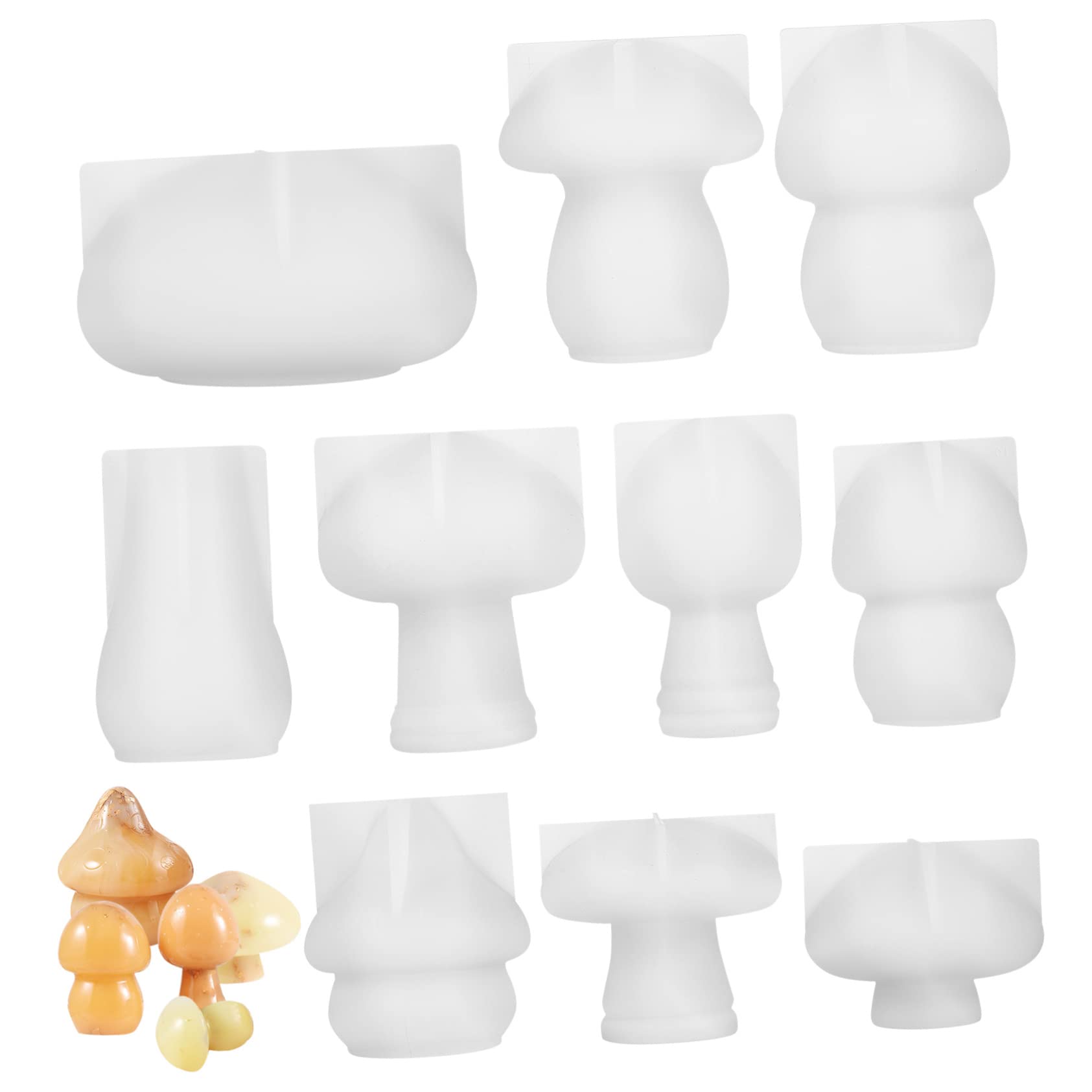 Juego de Moldes de Silicona Forma de Hongo, 10 Piezas | Manualidades de Resina Epoxi, Acabado Liso y Flexible, Durabilidad Excepcional para Mesa y Hogar