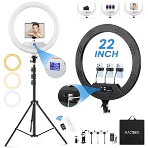 22” Ring Light with 75” Tripod Stand, LED Display/2 USB Ports/6500K Dimmable Ring Light for ipad Phone Holder for Tattoo Lash Live Makeup Video Recording TikTok Barber Stylist Photography