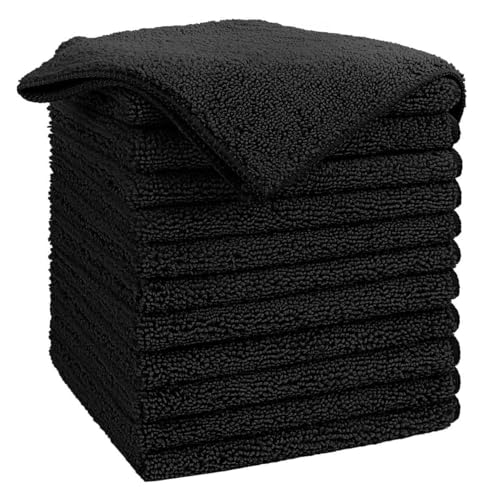 Listado de Toallas de cortesía Top 10. 45 U Chef Paquete de 12 Paños de Limpieza de Microfibra, Toallas Multiusos Muy Absorbentes Sin Pelusa, 29.2x29.2 cm, para Cocina, Auto y Hogar, Sin Rayas (Negro)