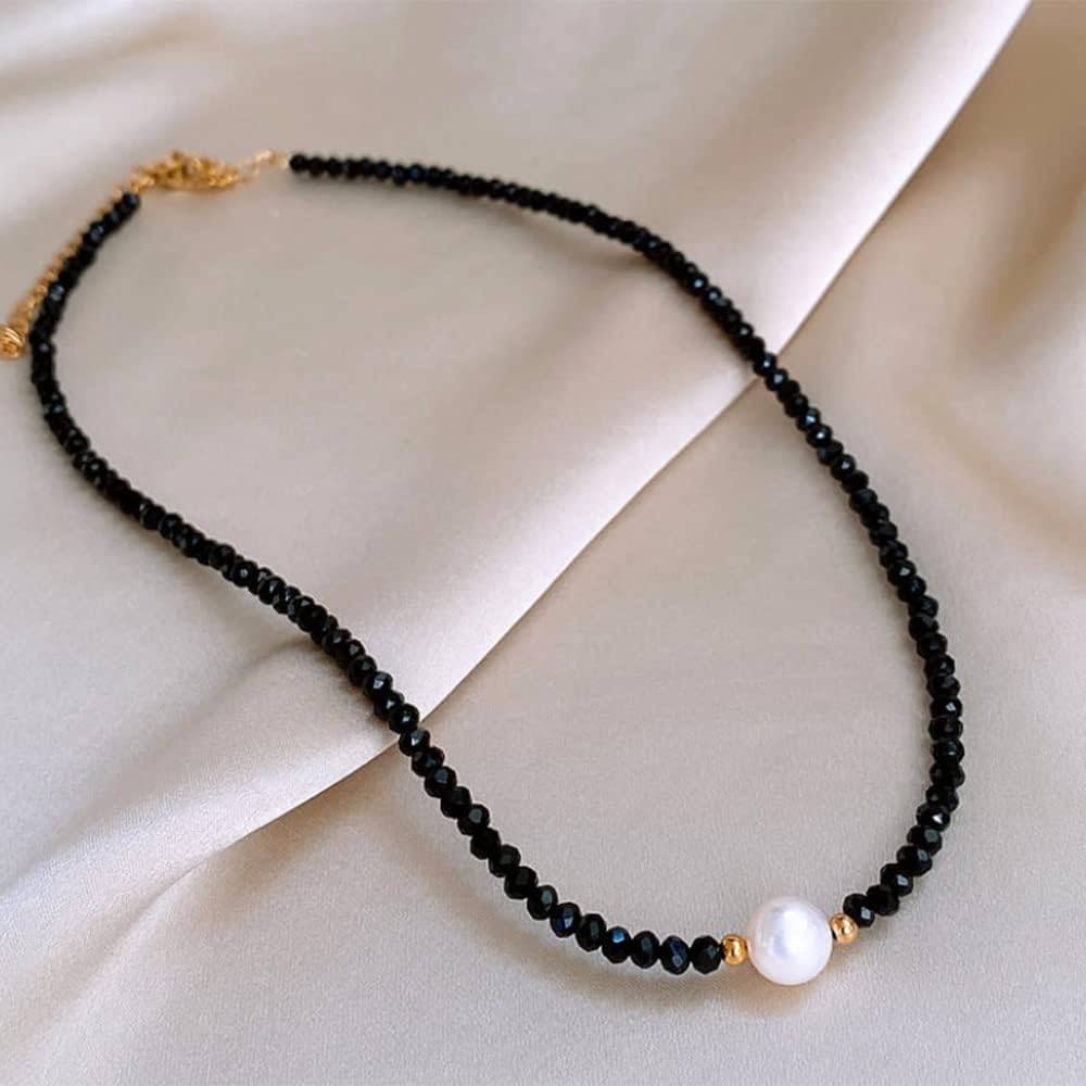 Octwine Black Simple Shiny Crystals Rhinestones Choker Cute Pearl Pendant Party Prom Choker Necklace Elegant Minimalist Necklace for Women - Image 4