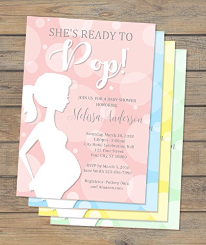 Shes Ready To Pop Baby Shower Invitation Pregnant Silhouette Baby Shower Invitations Girl Boy Neutral Baby Shower Invitation