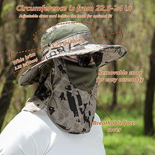 Image of UPF 50+ Sun Fishing Hat for Men Women Wide Brim Hat with Detachable Face Cover & Neck Flap