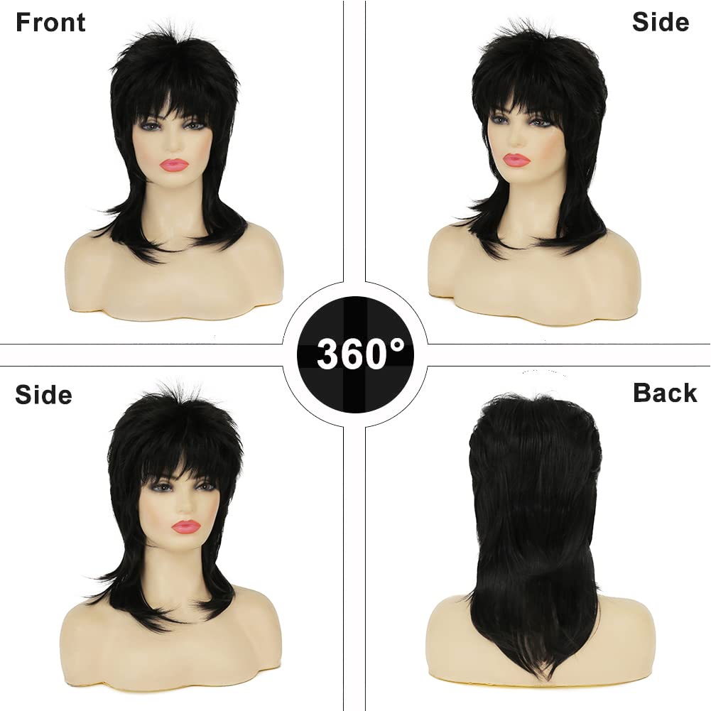 Mullet Wig for Women Black Shoulder Length Shaggy Layered Wig Curly 80s Wigs Heat Resistant Cosplay Daily Hair Wigs (Black) - Image 5