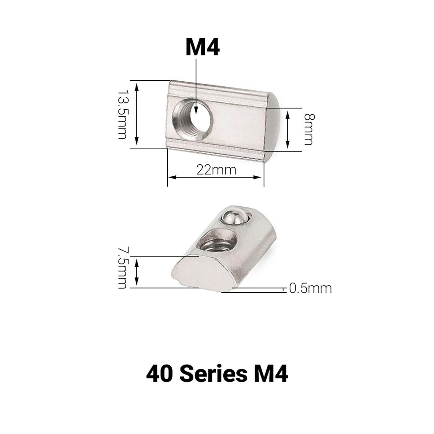 50Pcs/Lot Spring Loaded T-Nut M3 M4 M5 M6 M8 Roll-in T Spring Nut Block for 2020 3030 4040 4545 EU Aluminum Extrusion Profiles(40-M4)