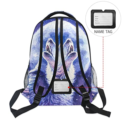 Mochila grande de lobo blanco y luna para estudiantes y portátiles en viajes y camping 6