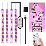 LED植物育成ライト、赤+青+黄ライト、屋内植物用、4/8/12時間タイマー、108個のLED、10段階調光可能、苗多肉植物用、4ヘッド20cm