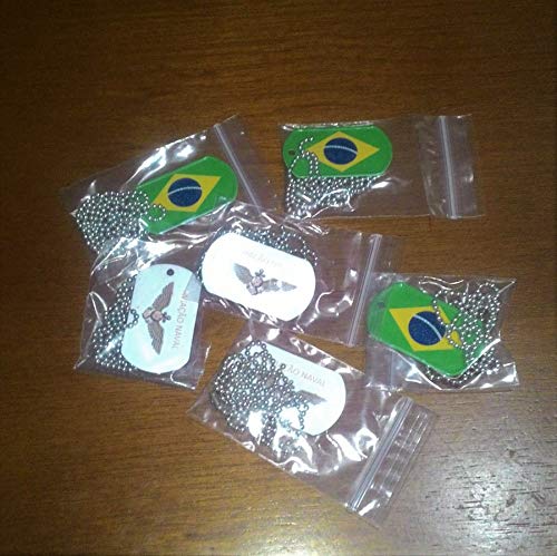 Kit Dog Tag Bandeira do Brasill + Plaqueta Gravada + Correntes de Alumínio