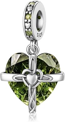 Birthstone Charm, 925 Sterling Silve Heart Dangle Charms for Pandora Bracelets, Ladies Birthday Gift
