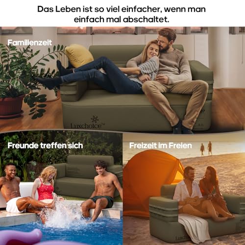 ideal für unebenen Outdoor-Boden und hohe Belastung bis 200 kg. - Detailansicht von Luxchoice Luftsofa Test 2026 –...