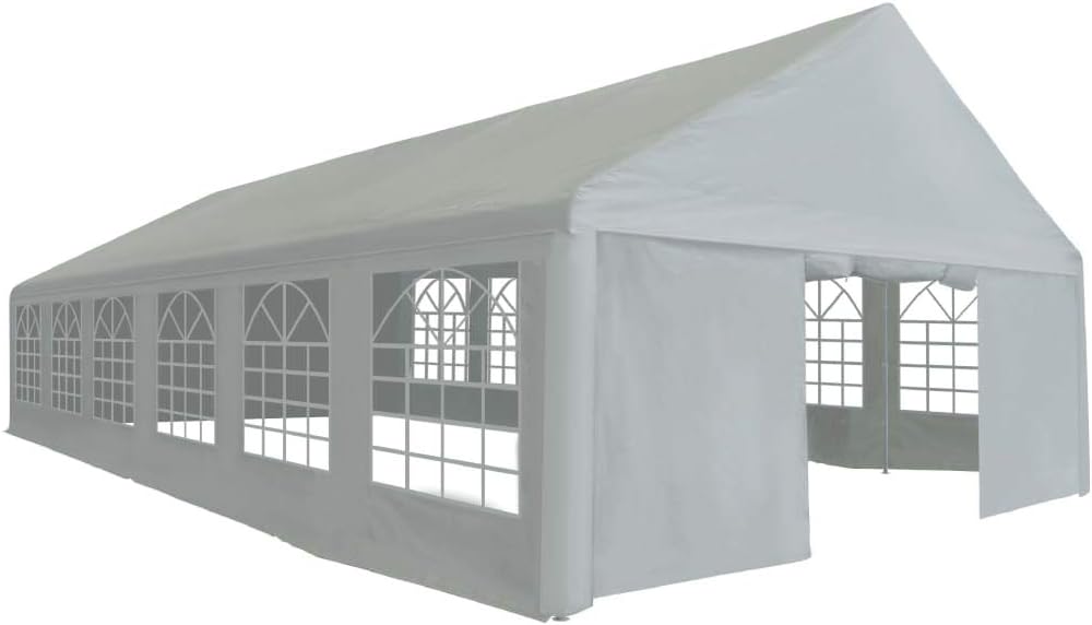 Party tent with one door panel rolled up