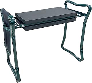 Siège De Jardin À Genoux, Cadre en Acier Pliable avec Sac Mousse, Pochette Outils, Écurie Plein Air, Coussins D'agenouillement Robustes pour Le Jardinage