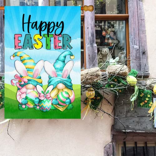 Surfapans Happy Easter Gnome House Flag 28X40 Inch Double Sided Outside Burlap Large Outdoor Easter Egg Yard Flags Porch Home Holiday Decoration #TOP1