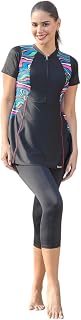 Spandex One Piece Three Fourth for Women I Removable Pads I Half Sleeves I 3/4 Length I Front Zipper