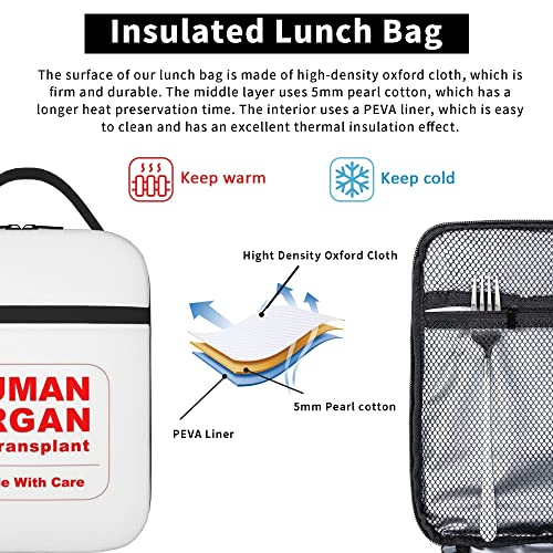 Lunch Box Insulated Reusable Cooler Bag Human Organ For Transplant Lunch Bags Tote Bags Lunch Box For Women & Men Insulated Lunch Container For Office Work Picnic & Hiking - 10 X 8 Inch #TOP3