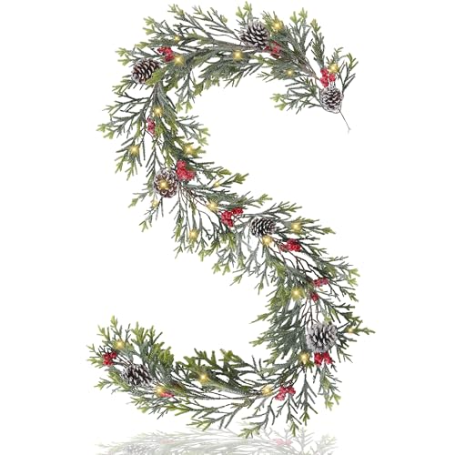 Sggvecsy 6Ft Artificial Christmas Garland with Frosted Pine Branches Pinecones