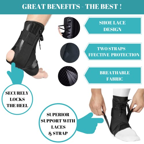 Medized® Ankle Brace, Stabilizer, Lace Up Adjustable Support, Stirrup Compression – For Running, Basketball, Volleyball, Injury Recovery, Sprain, Ankle Wrap For Men, Women, And Children (Large) #TOP1