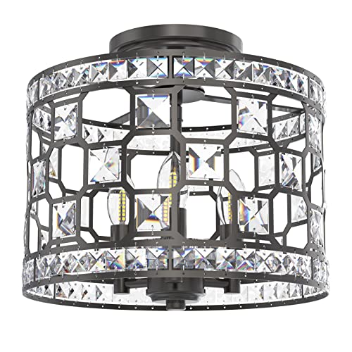 Groplanner Semi Flush Mount Ceiling Light Fixture, Modern Light With Crystal Decor, Easy Installation Farmhouse Lighting For Bedroom, Dinning Room And Hallway #TOP1