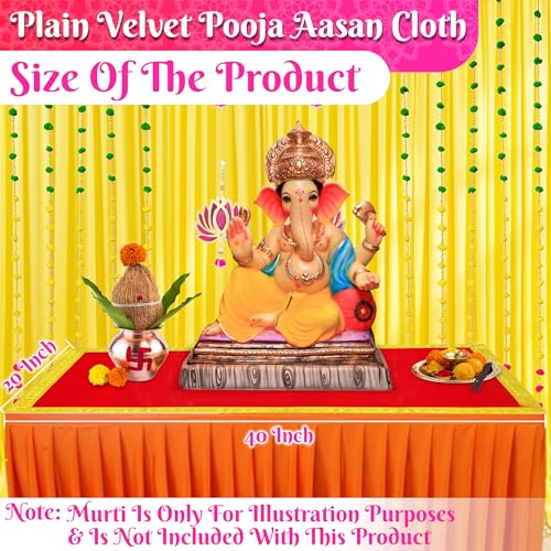 Image of Bhakti Lehar (20 x 40 Inch) Plain Red Velvet Pooja Aasan for God Idol /Chowki Aasan Kapda Cloth for Temple Shelf Home Mandir, Ganesh Baithak and God Idol Sitting - Pack of 2