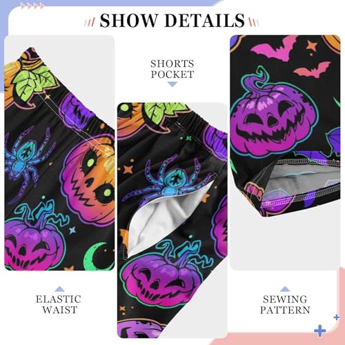 Galaxy Pumpkin Bat Moon Boys Long Pants Soft Trousers Elastic Waist Kids Lounge Bottoms with Pockets S-XL4