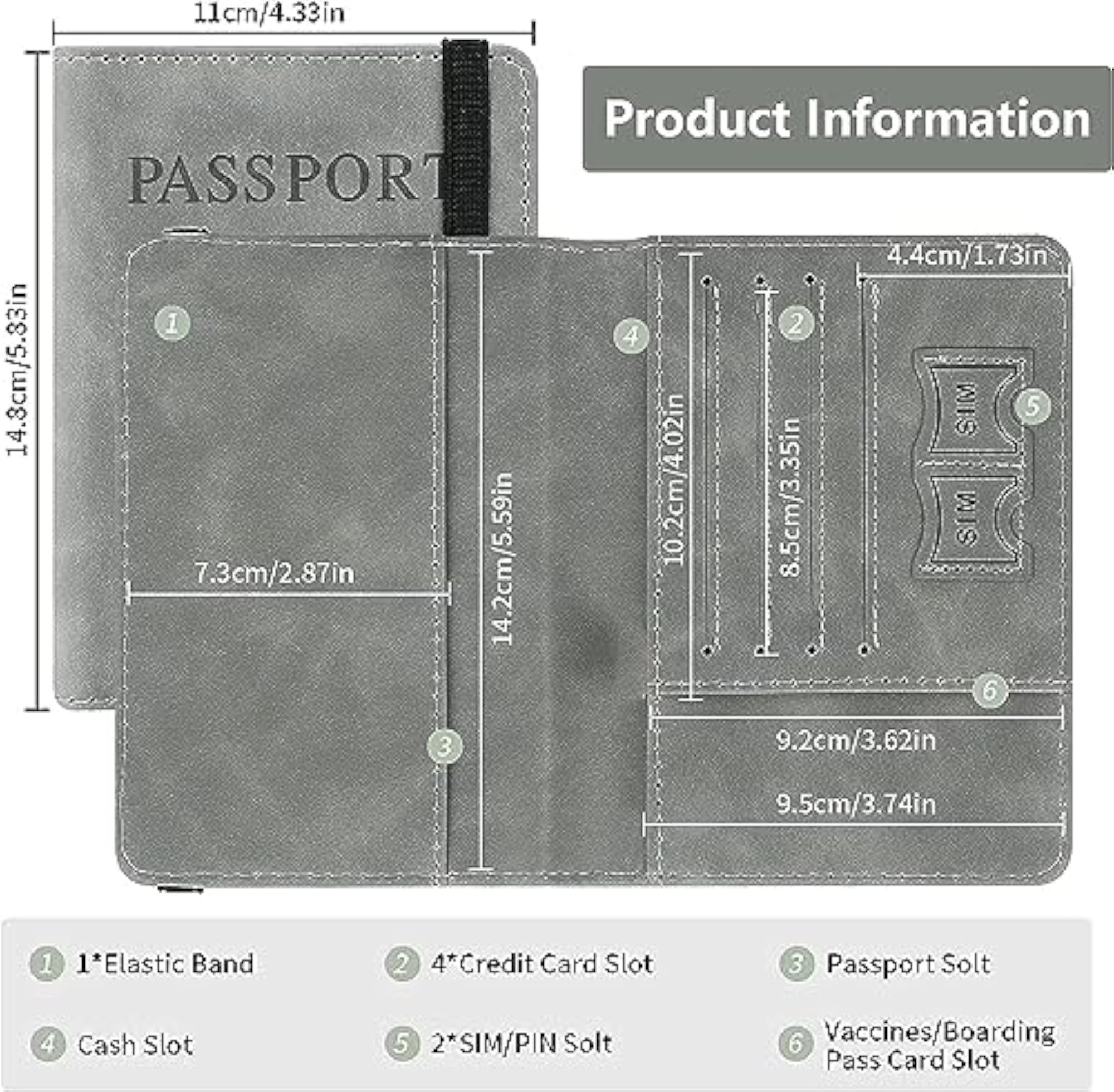 PU Leather Passport and Card Holder for Travel