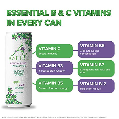 Aspire Healthy Energy, Calorie Burning, Zero Calorie, Zero Sugar Drink 4 Pack Apple Acai #TOP4