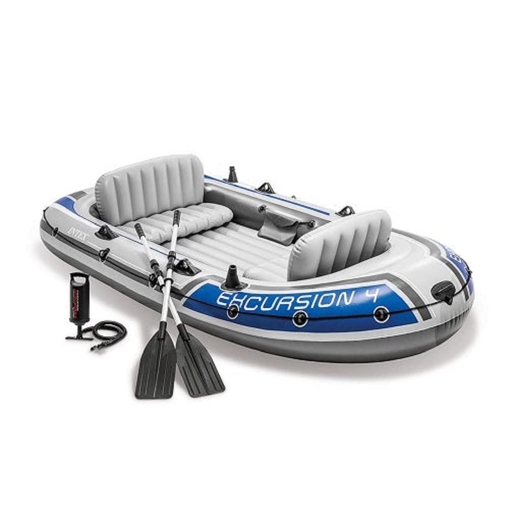 VWretails Excursion 4 Inflatable Rafting And Fishing Boat Set With Aluminium 2 Oars,Dimensions :124" L X 65" W X 17" H(315 X 165 X 43.8) Cm, Multicolor