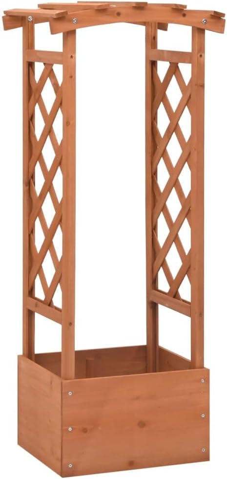 vidaXL Solid Firwood Trellis Planter with Arch Outdoor Garden Lawn Gardening Home Patio Terrace Balcony Wooden Flower Planter Pot Box