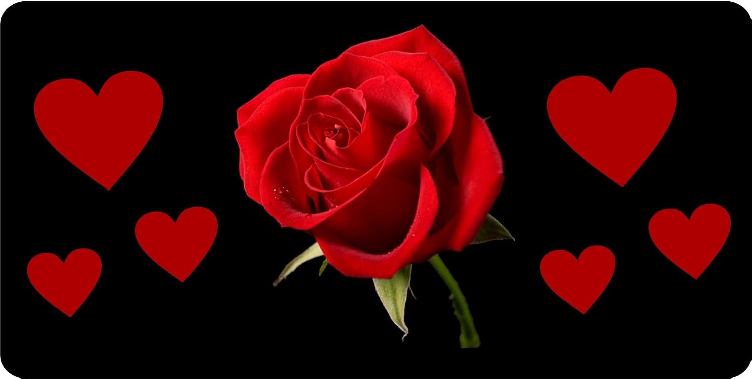 Red Rose with Hearts Photo License Plate