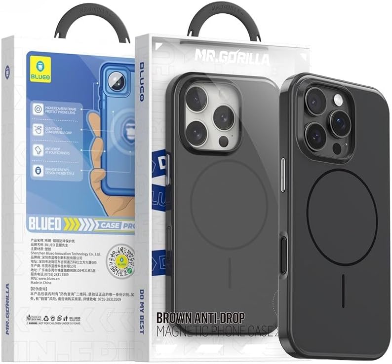 Blueo iPhone 16 Pro Max Compatible Brown Series Black Phone Case with Anti-Drop Magnetic