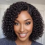 Apeasex Left Side Part Bob Wig Human Hair Glueless Wigs Human Hair Pre Plucked Pre Cut Hd Lace Closure Wear and Go Glueless Wig Short Black Curly Wig 12 Inch Brazilian Human Hair Wigs for Black Women