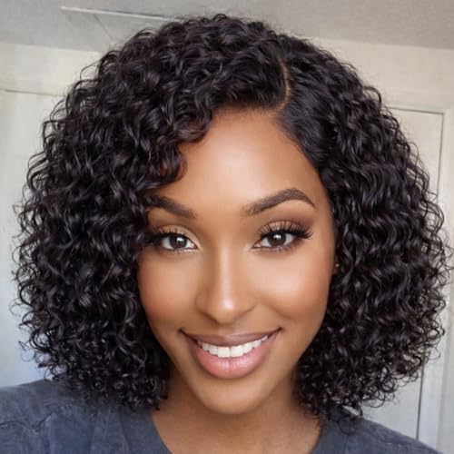 Apeasex 10 Inch Short Curly Bob Wig Human Hair Glueless