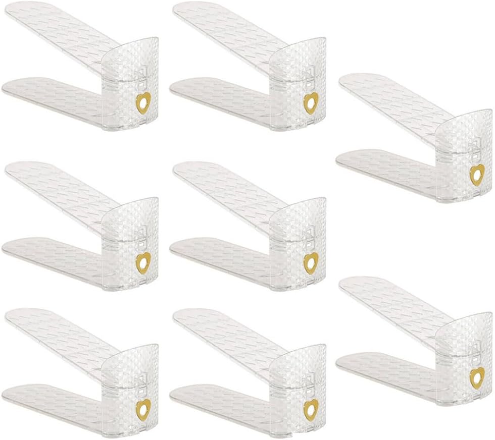 Vintage Closet Shoe Slots Organizer 3-Level Adjustable Shoe Stackers For A Pair Of Shoes Double Layer Storage Space Saving Shoe Holder. (Golden, 8 Pack)