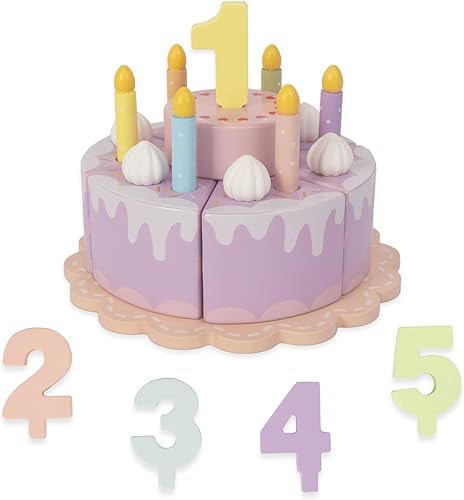 Comida de juego de simulación para niños pequeños de 1 a 3 años, pastel falso de cumpleaños de madera con velas y números, fiesta de té, juguetes de