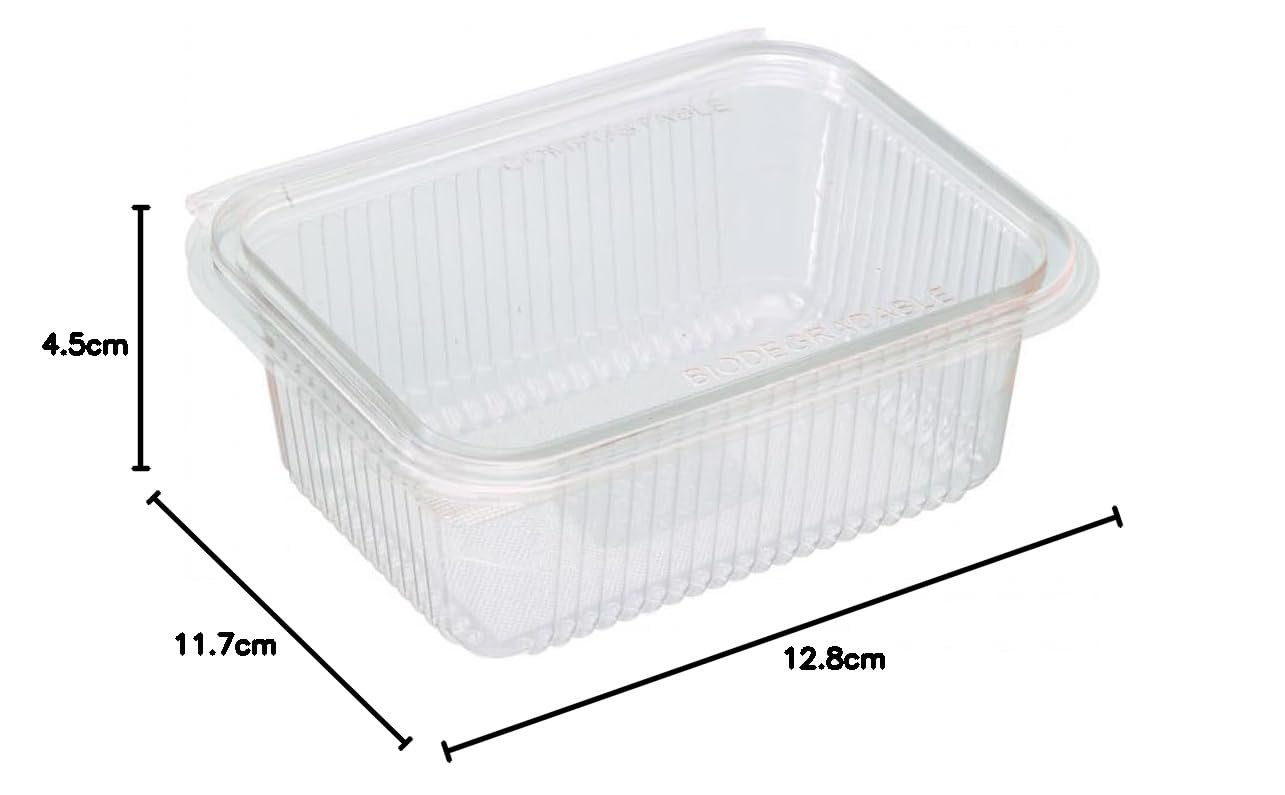 Générique 50 barquettes fraicheur avec couvercle à charnière 250 cc en plastique PET pour salade et aliments froids