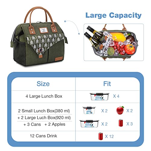Lekesky Insulated Lunch Bag Portable Lunch Box For Office Work Picnic Beach Workout Reusable Tote Lunch Bag Organizer For Women Adult, Green #TOP3