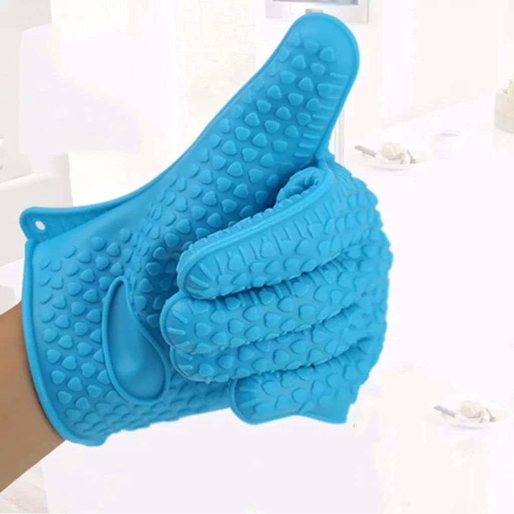 Gants de Cuisine Gants en Silicone À Cinq Doigts Épaissi Anti-dérapant Anti-brûlure Isolation Thermique Four À Micro-Ondes Haute Température, 2 Pièces Manique(Oranje)