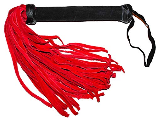 Premium Suede Flogger For Horse Training Crop Whip (18 Soft Suede Tails) (Red) Suede Covered Handle With Wrist Strap #TOP2
