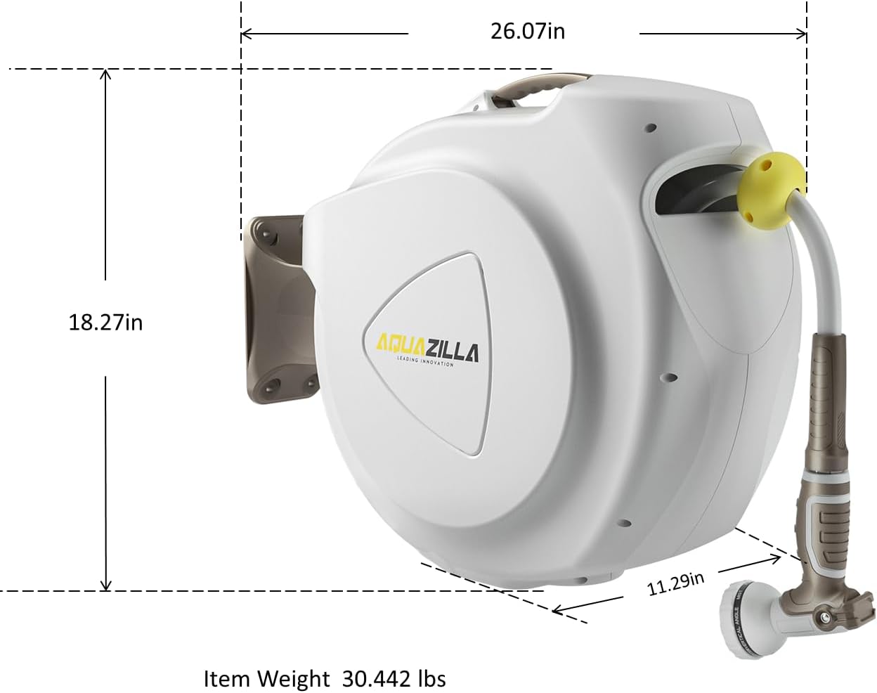 Retractable Garden Hose Reel, 5/8 in 65+6 ft, Heavy Duty Wall Mounted Water Hose Reel, Spring Power Automatic Rewind, Any Length Lock, 180° Swivel Bracket, 10 Pattern Spray Nozzle