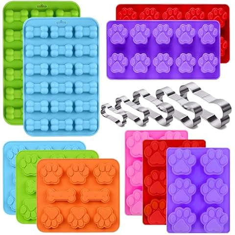 Set of 15-Dog Treat Molds Silicone,Dog Paw and Bone Silicone Molds,Non-Stick Food Grade Silicone Molds for frozen treats, Baking Mold for Jelly, Candy, Chocolate,Ice Cube, Dog Snack Biscuits Cover