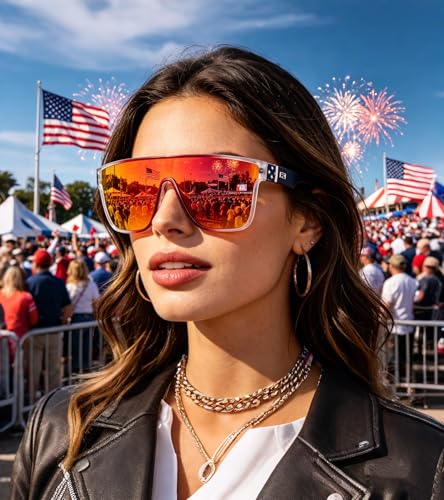 Image of FEISEDY Sunglasses for Women Men, Fashion Mirrored Single Lens Shades | 80s Rave Neon Oversized Sun Glasses, Driving Beach UV400 Sunnies B2996