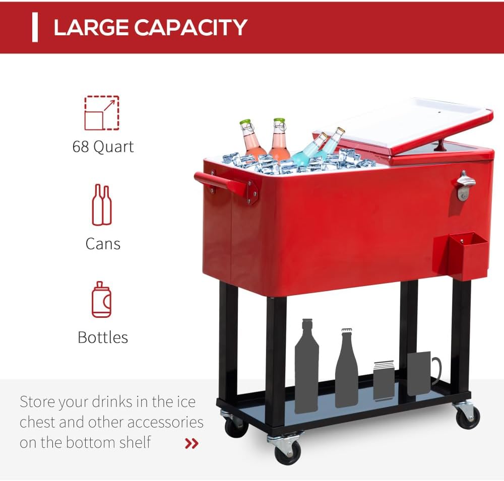 Heavy-Duty Rolling Cooler Bin with Locking Casters, Insulated Ice Chest for Outdoor Events, Tailgating, and Catering Use