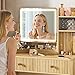 Memobarco Fluted Vanity Desk with Mirror and Lights, Small Makeup Vanity with 2 Drawers and Jewelry Storage Cabinet, 3 Lighting Modes Adjustable Brightness, Dressing Table for Bedroom - Natural Oak
