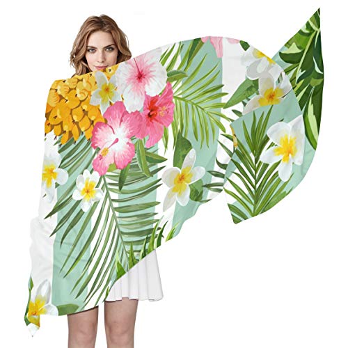 Alaza Hibiscus Flower Pineapple Hawaiian Sheer Scarves Shawl Wrap Women Oblong Chiffon Scarf For Outdoor #TOP1