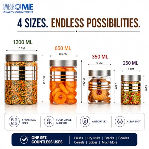 Image of SwissHome Plastic Storage Jar and Container With Spoons Air Tight Kitchen Use Organiser Improved line Printed (Gray 16 Pcs)