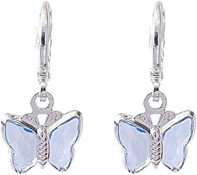 Brinco Argolinha Borboleta Azul Prata Antialergico