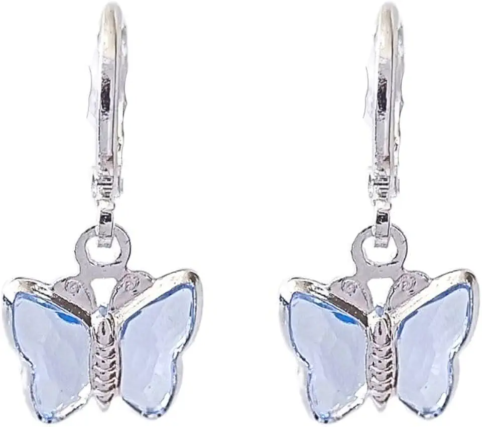 Brinco Argolinha Borboleta Azul Prata Antialergico